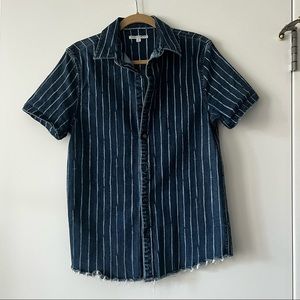 Mens denim shirt sleeve button down